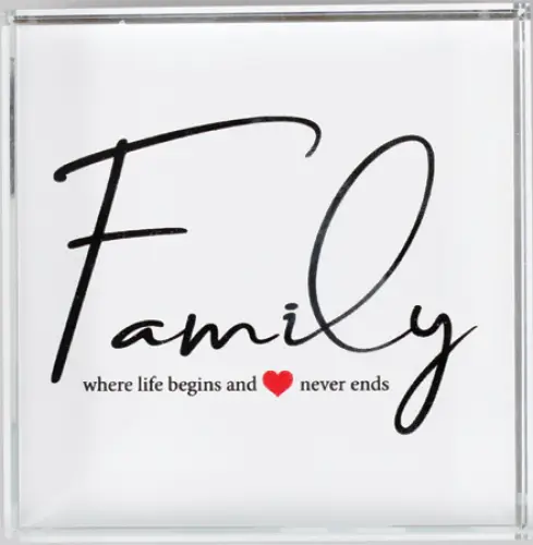 Family Where Life Glass Block Paperweight