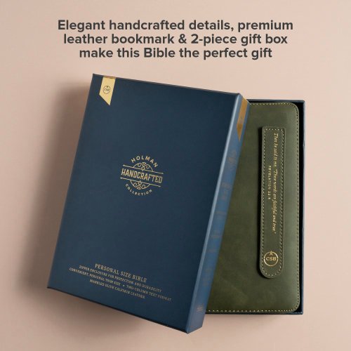 CSB Personal Size Bible, Holman Handcrafted Collection, Zipper Closure, Marbled Olive Premium Calfskin