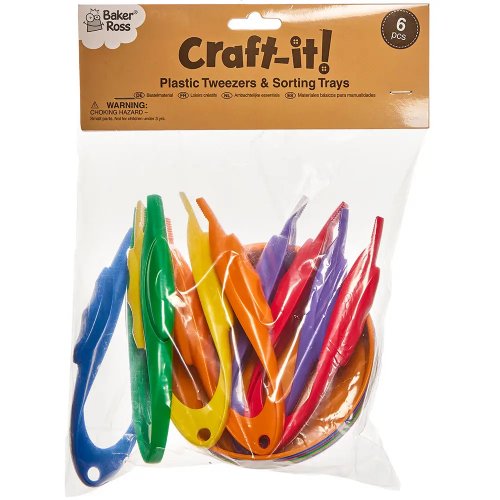 Plastic Tweezers & Sorting Trays (Pack of 6 Sets)