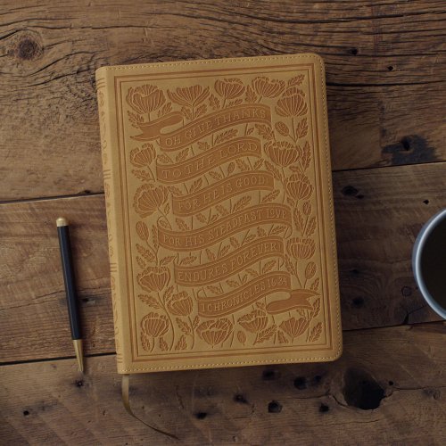 ESV Illuminated™ Bible, Art Journaling Edition (TruTone, Nubuck Caramel, 1 Chronicles 16:34 Design)