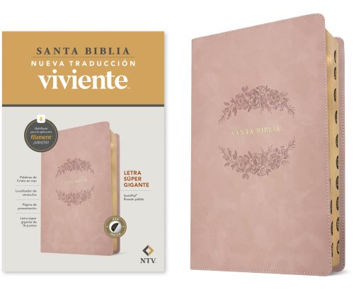 Biblia letra súper gigante NTV, con Filament  (SentiPiel, Rosado pálido, Índice, Letra Roja)