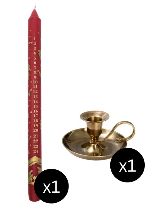 29.5cm Advent Candle: Red and Gold Nativity & Classic Antique Candle Holder H 5 cm