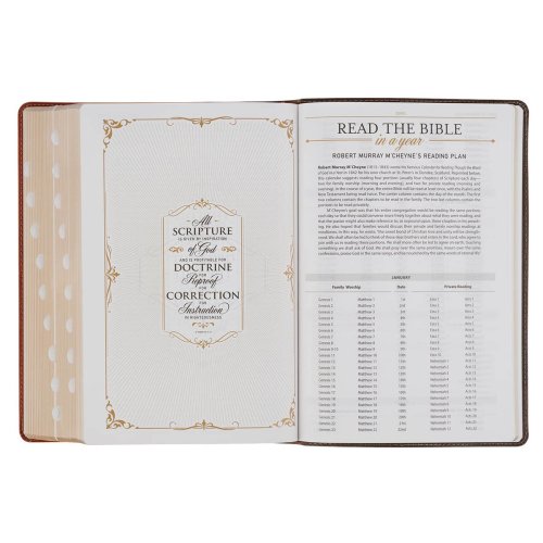 KJV Dark Brown and Honey Brown Faux Leather Large Print King James Version Study Bible with Thumb Index