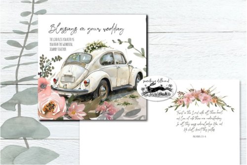 Wedding - Cream VW Car - The Lord Bless You Both …