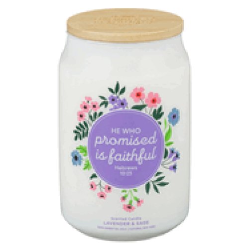 Glass Candle w/Bamboo Lid He Who Promised Is Faithful Heb. 10:23
