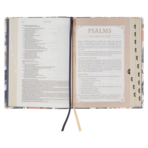 NLT, The Spiritual Growth Bible Faux Leather, Navy with leaves