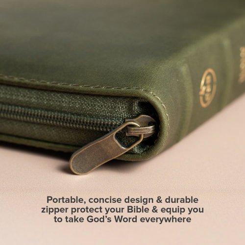 CSB Personal Size Bible, Holman Handcrafted Collection, Zipper Closure, Marbled Olive Premium Calfskin
