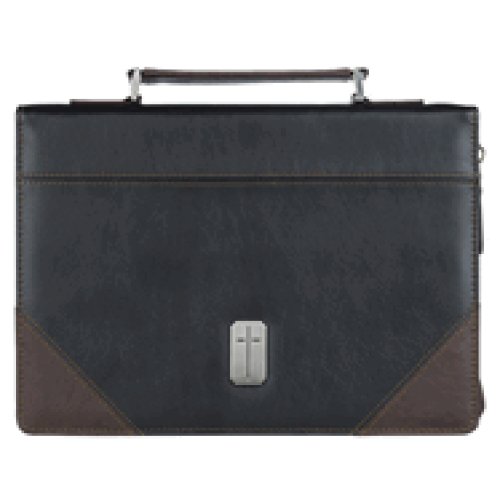 Bible Cover Classic Two-tone Brown & Black Cross 1 Tim. 6:11