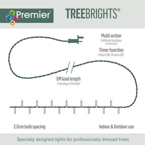 750 LED TreeBrights with Timer in Warm White (Green Cable)