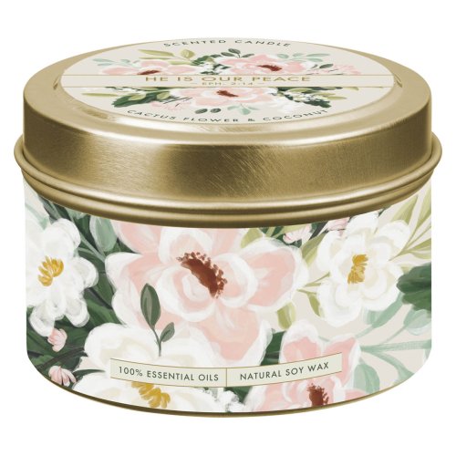 Tin Candle Floral White Our Peace Eph. 2:14