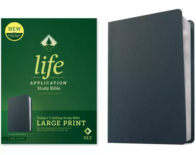NLT Life Application Study Bible, Third Edition, Large Print (Genuine Leather, Navy Blue, Red Letter)