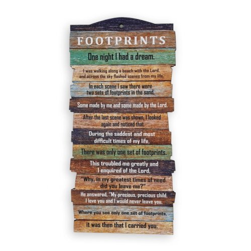Small Stacked Wooden Plaque – "Footprints"