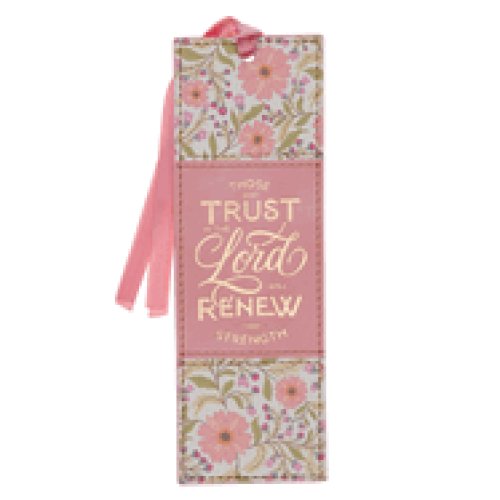 Bookmark Faux Leather Coral Floral Those Who Trust In The Lord Isa. 40:31