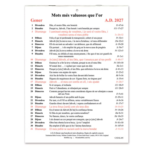 Catalan Golden Thoughts Calendar 2027