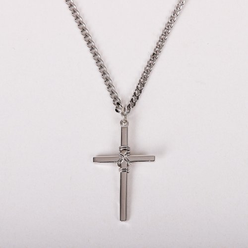 24" Sterling Silver Cross Necklace with Rope Design