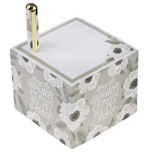 Joy and Peace Monochromatic Floral Note Block with Pen Set - Romans 15:13