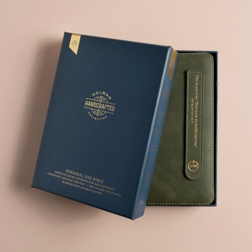 CSB Personal Size Bible, Holman Handcrafted Collection, Zipper Closure, Marbled Olive Premium Calfskin