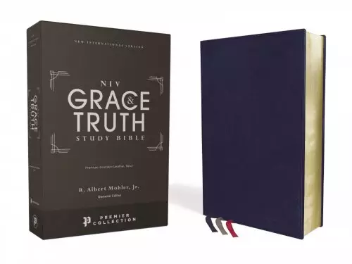 NIV, The Grace and Truth Study Bible (Trustworthy and Practical Insights), Premium Goatskin Leather, Blue, Premier Collection, Black Letter, Art Gilded Edges, Comfort Print
