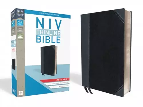 NIV, Thinline Bible, Large Print, Imitation Leather, Black/Gray, Red Letter Edition