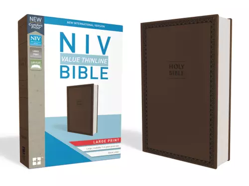 NIV, Value Thinline Bible, Large Print, Imitation Leather, Brown