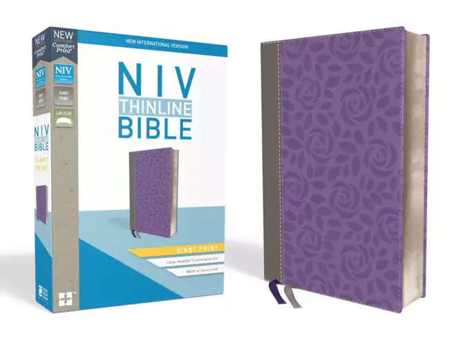 NIV, Thinline Bible, Giant Print, Imitation Leather, Gray/Purple, Red Letter Edition