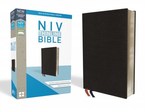 NIV Thinline, Bible, Black, Bonded Leather, Red Letter, Presentation Page, Gilt Edge, Ribbon Markers
