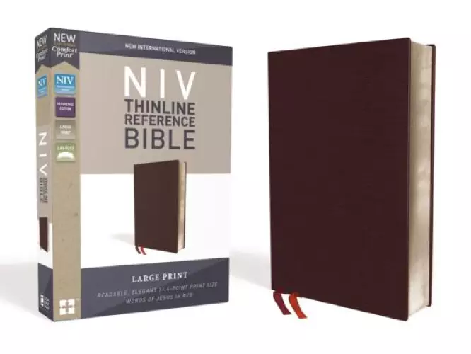 NIV, Thinline Reference Bible (Deep Study at a Portable Size), Large Print, Bonded Leather, Burgundy, Red Letter, Comfort Print