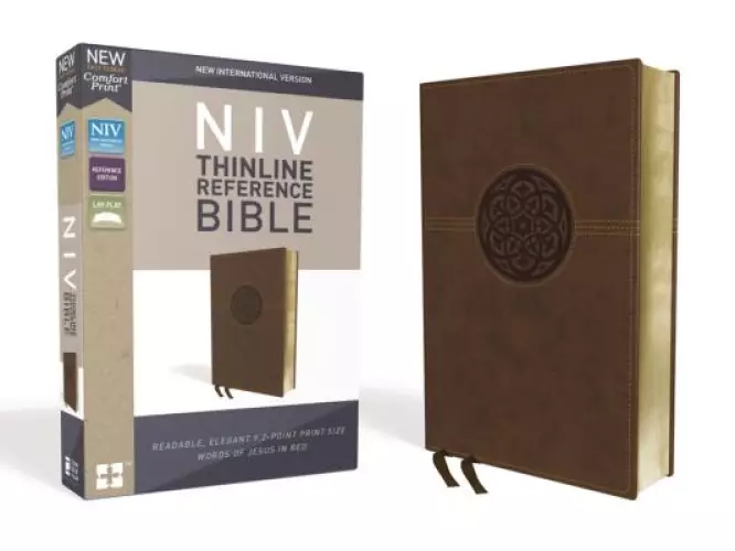 NIV, Thinline Reference Bible (Deep Study at a Portable Size), Leathersoft, Brown, Red Letter, Comfort Print