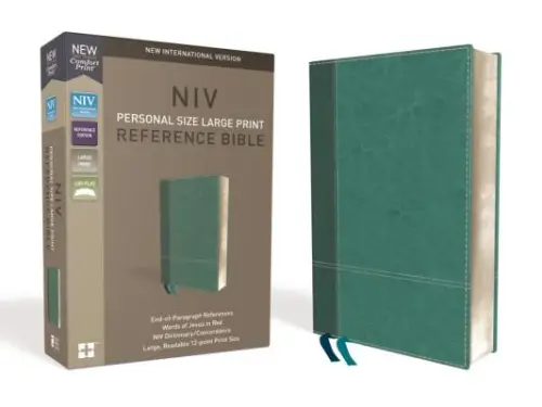 NIV, Personal Size Reference Bible, Large Print, Leathersoft, Teal, Red Letter, Comfort Print