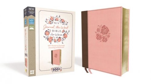 NIV, Journal the Word Bible for Women (With Space for Your Own Artwork), Leathersoft, Brown/Pink, Red Letter, Comfort Print