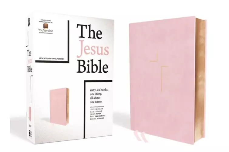 NIV Jesus Bible, Pink, Leathersoft, Comfort Print, Thumb Indexed, Introduction by Louie Giglio, Book Introductions, Essays, Articles, Journaling, Concordance, Ribbon Marker
