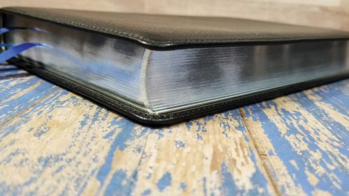 NIV, Reference Bible, Deluxe Single-Column, Premium Goatskin Leather, Black, Premier Collection, Black Letter, Art Gilded Edges, Comfort Print