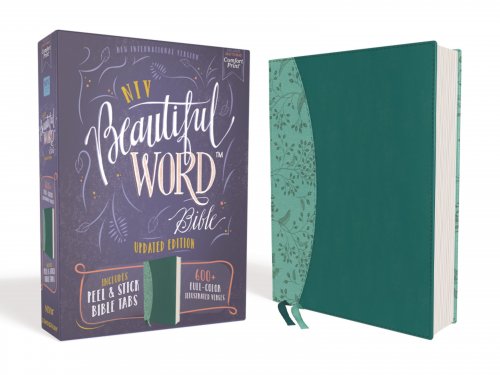 NIV, Beautiful Word Bible, Updated Edition, Peel/Stick Bible Tabs, Leathersoft, Teal, Red Letter, Comfort Print