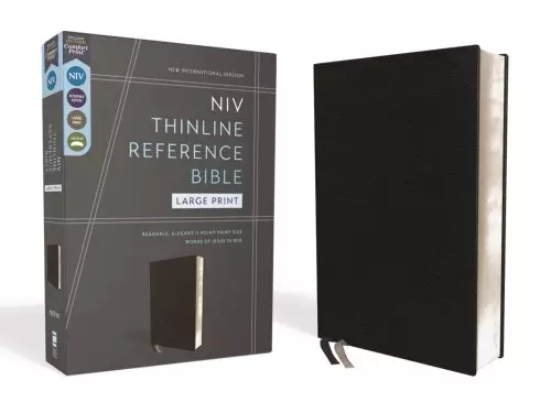 NIV Thinline Reference Bible, Large Print, European Bonded Leather, Black, Red Letter, Comfort Print