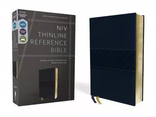 NIV, Thinline Reference Bible (Deep Study at a Portable Size), Leathersoft, Navy, Red Letter, Comfort Print