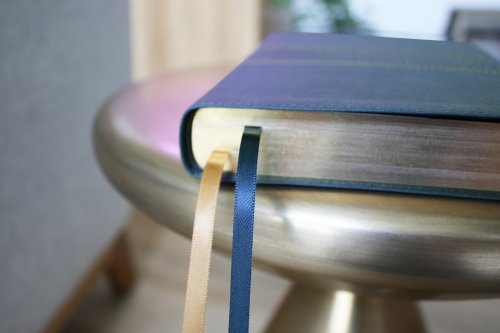 NIV, Thinline Reference Bible (Deep Study at a Portable Size), Leathersoft, Navy, Red Letter, Thumb Indexed, Comfort Print