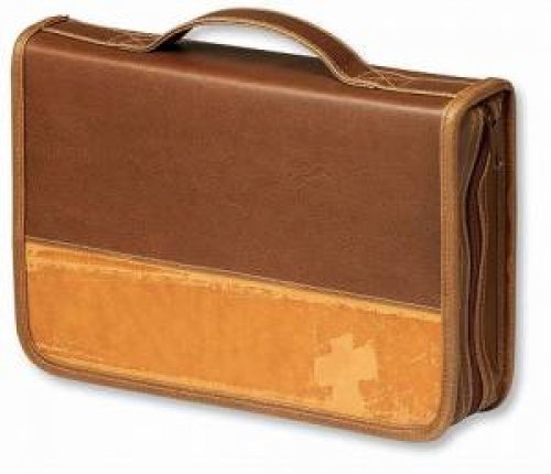 Extra Large Rugged Cross Two Tone Brown Bible Cover, XL