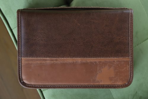 Extra Large Rugged Cross Two Tone Brown Bible Cover, XL