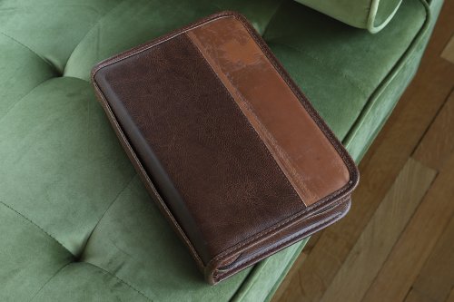 Extra Large Rugged Cross Two Tone Brown Bible Cover, XL