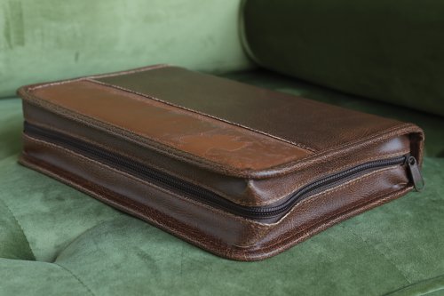 Extra Large Rugged Cross Two Tone Brown Bible Cover, XL