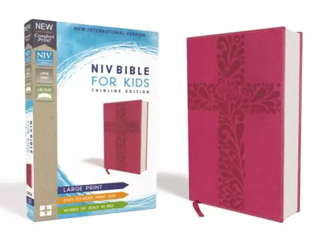 NIV Bible for Kids, Large Print, Leathersoft, Pink, Red Letter Edition, Comfort Print