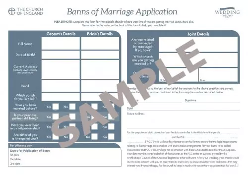 Banns of Marriage Form (pack of 30)