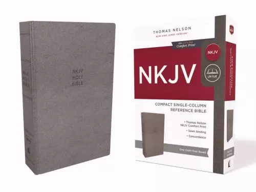 NKJV, Compact Single-Column Reference Bible, Cloth Over Board, Gray, Comfort Print