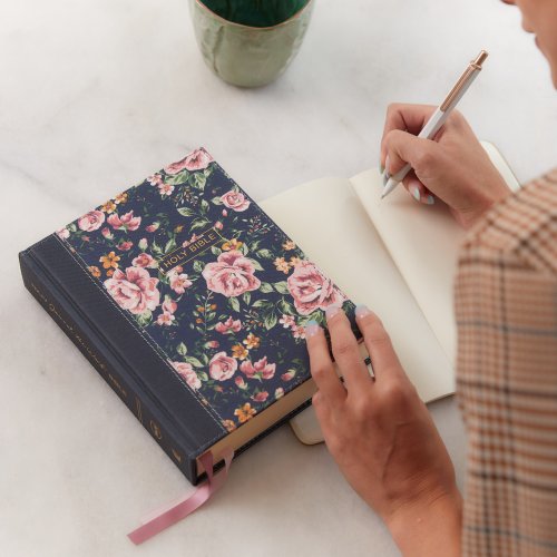NKJV, Journal the Word Bible, Cloth over Board, Blue Floral, Red Letter, Comfort Print