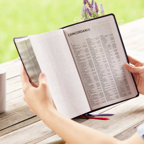 NKJV Giant Print Center-Column Reference Bible, Verse Art Cover Collection, Leathersoft, Purple, Red Letter, Comfort Print