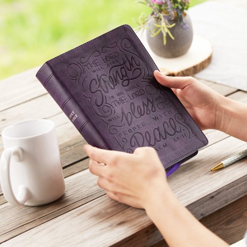 NKJV Giant Print Center-Column Reference Bible, Verse Art Cover Collection, Leathersoft, Purple, Red Letter, Comfort Print