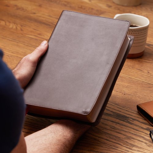 NKJV, Interleaved Bible, Journal Edition, Genuine Leather, Brown, Red Letter, Comfort Print