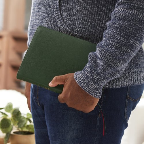 NKJV, Thinline Reference Bible, Large Print, Premium Goatskin Leather, Green, Premier Collection, Red Letter, Comfort Print