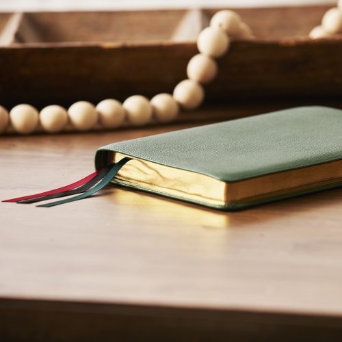 NKJV, Thinline Reference Bible, Large Print, Premium Goatskin Leather, Green, Premier Collection, Red Letter, Comfort Print