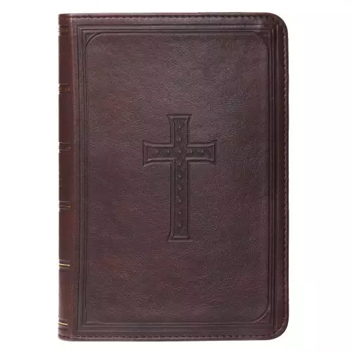 KJV Compact Bible, Brown, Imitation Leather, Large Print, Red Letter, Concordance, Verse Finder, Reading Plan, Maps, Gilt Edge, Ribbon Marker